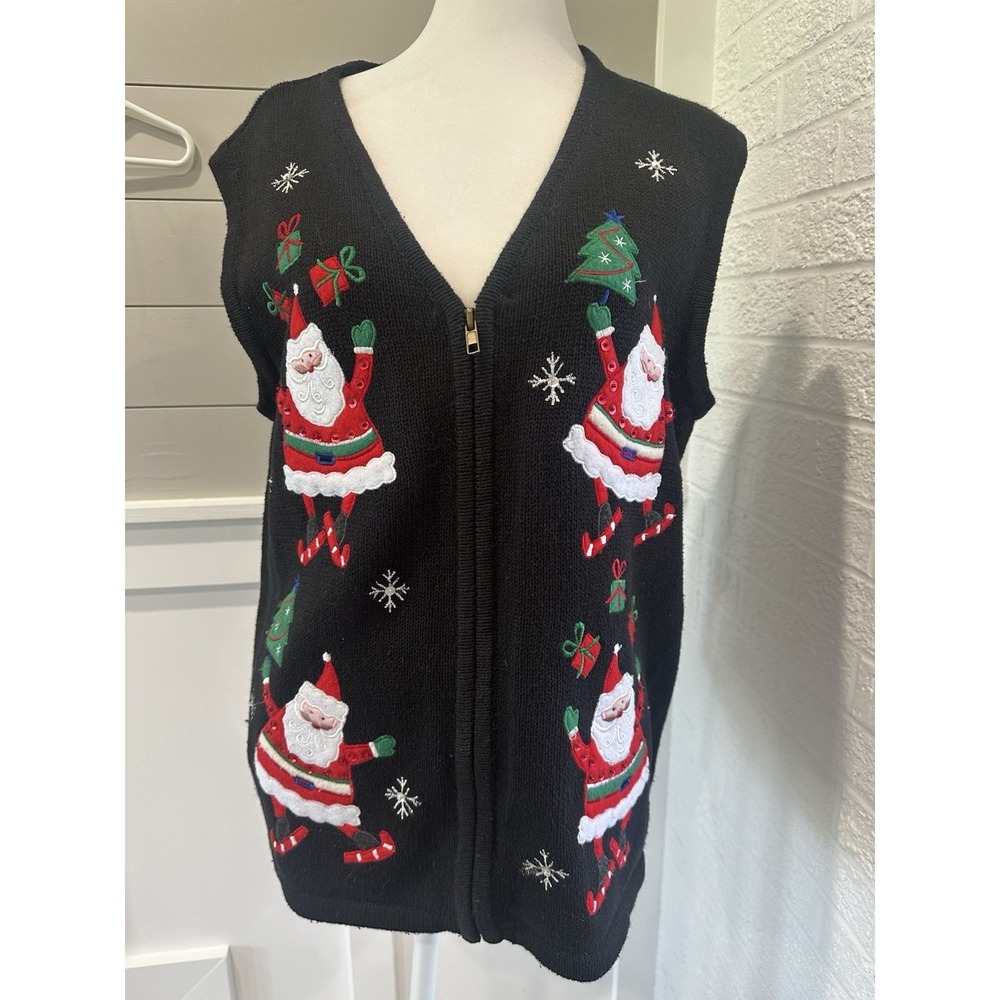 Vintage Retro Ugly Christmas Sweater  Granny Large Black - Bobbie Brooks Vest‎